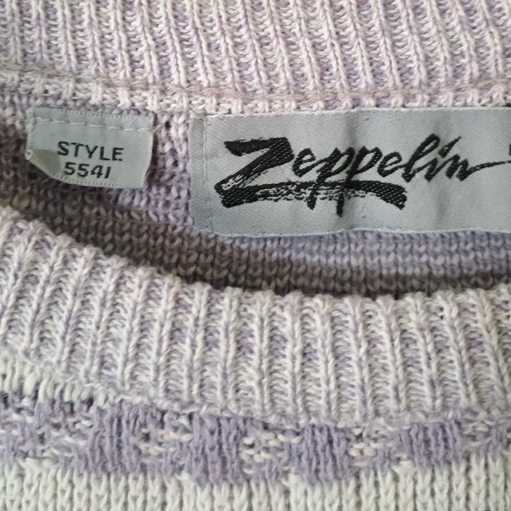 Vintage 1980s-1990s Zeppelin Retro Pastel Geometric Sweater Purple/Cream Size L - Picture 3 of 5
